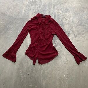 Karen Kane Maroon Button Up Blouse